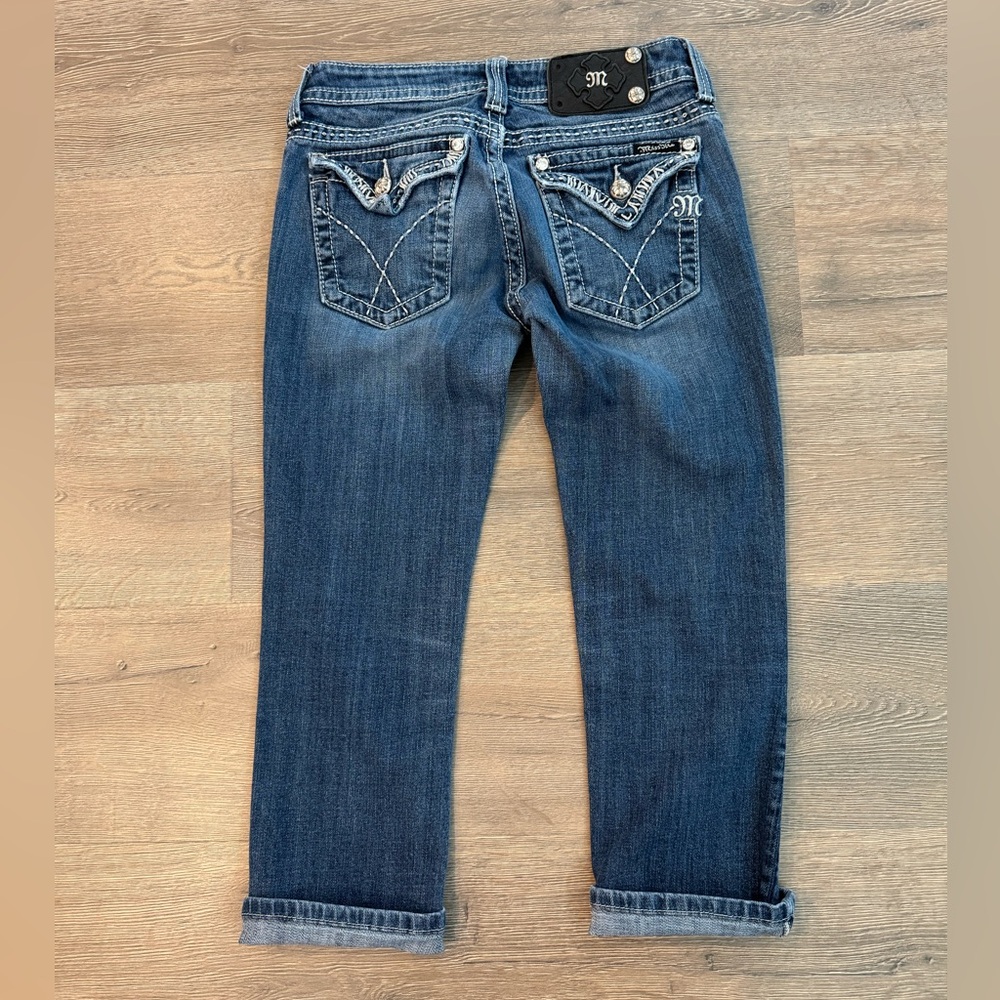 Miss Me Low Rise Bling Studded Embellished Capri Y2K Cropped Jeans